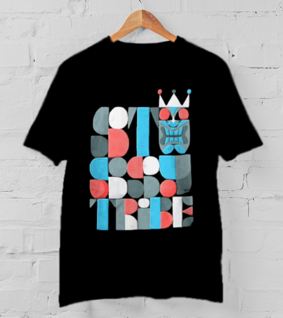 Tribe Crowned Tiki Mask Geometric Color Block T-Shirt
