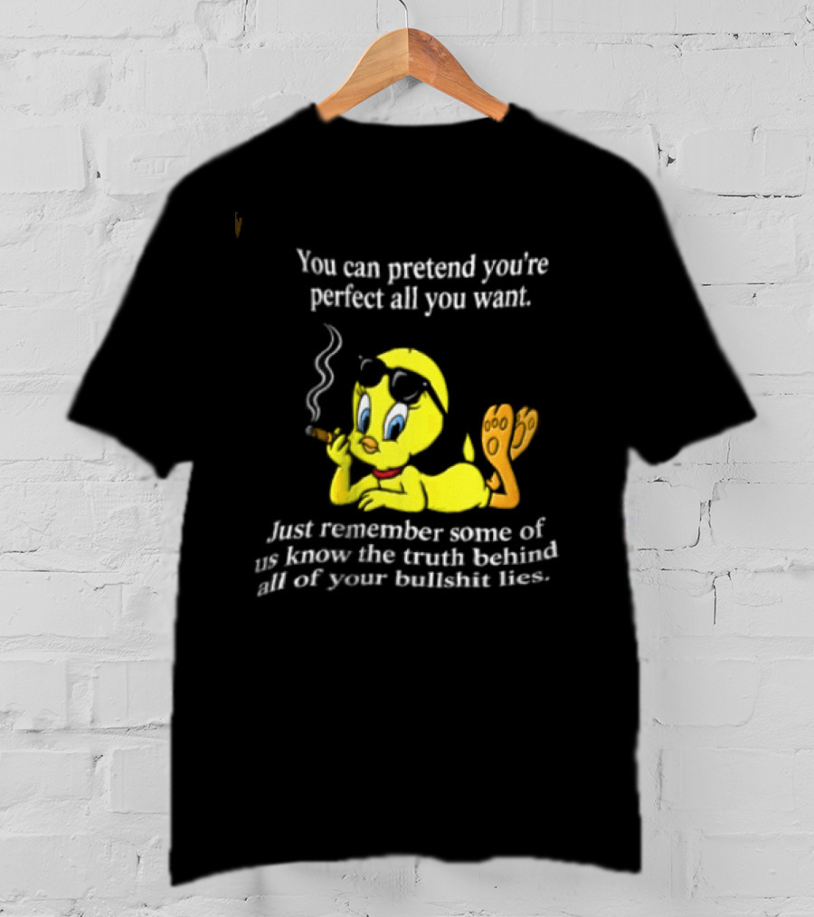You Can Pretend Youre Perfect All You Want Just Remember Some Of Us Know The Truth Behind All Of Your Bullshit Lies Tweety Bird Smoking T-Shirt