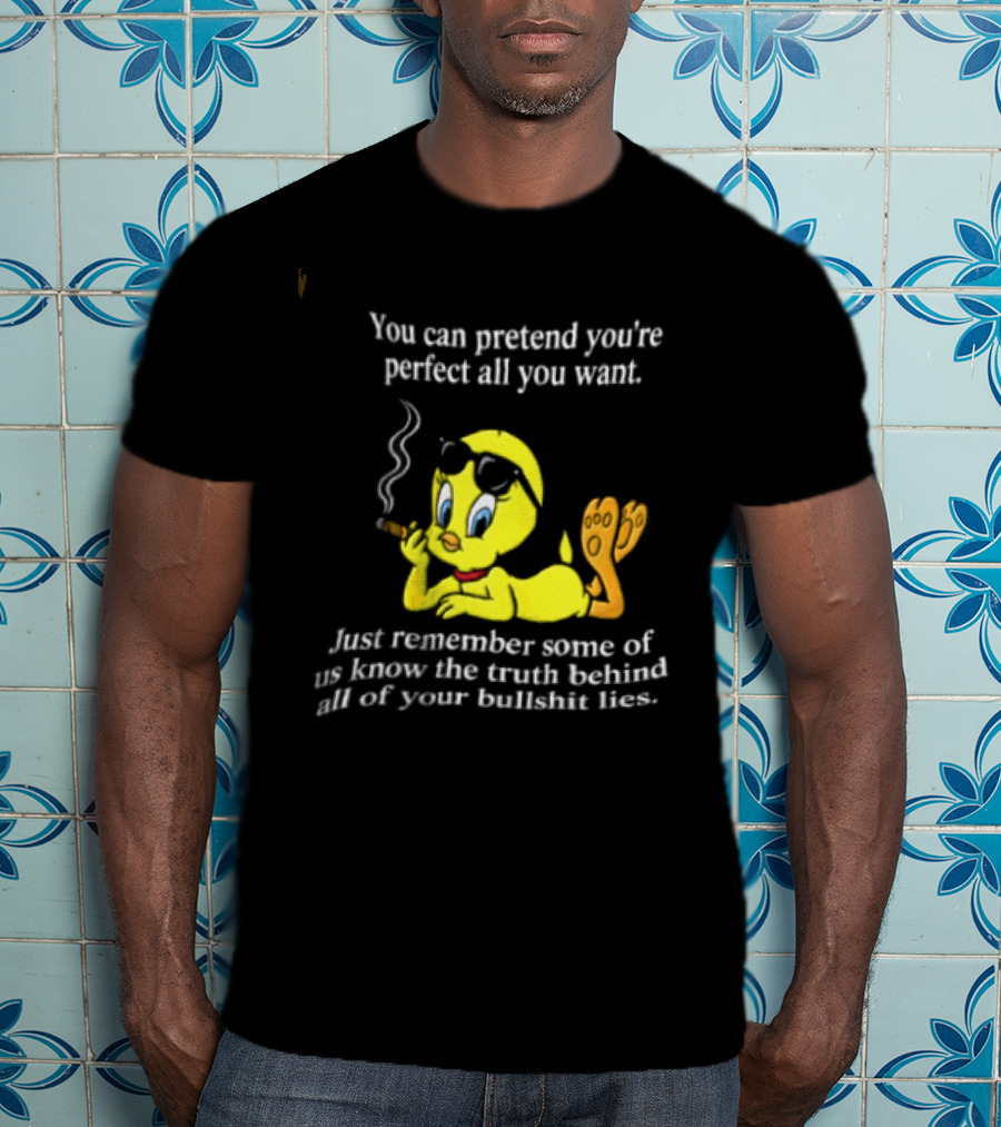 You Can Pretend Youre Perfect All You Want Just Remember Some Of Us Know The Truth Behind All Of Your Bullshit Lies Tweety Bird Smoking T-Shirt