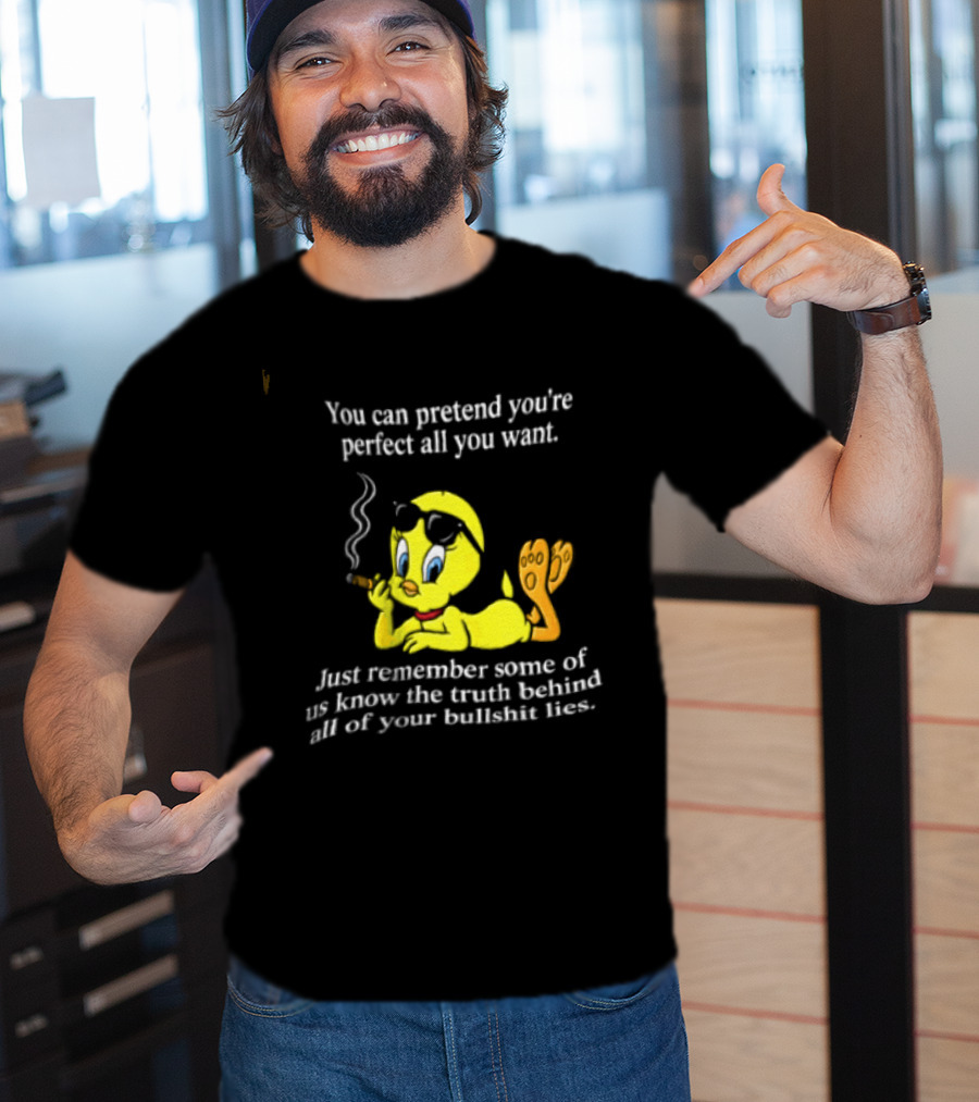 You Can Pretend Youre Perfect All You Want Just Remember Some Of Us Know The Truth Behind All Of Your Bullshit Lies Tweety Bird Smoking T-Shirt