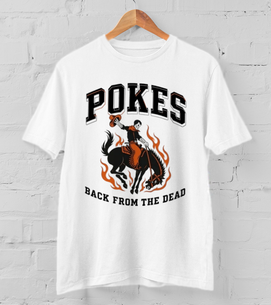 Pokes Back From The Dead Cowboy Riding Flaming Horse T-Shirt