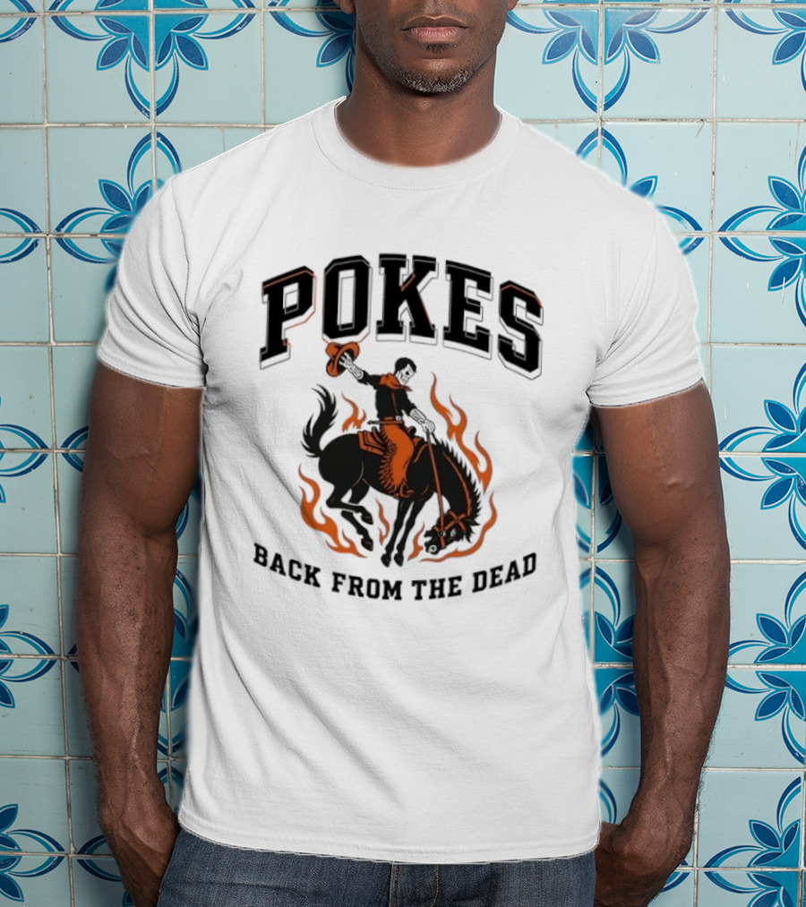 Pokes Back From The Dead Cowboy Riding Flaming Horse T-Shirt