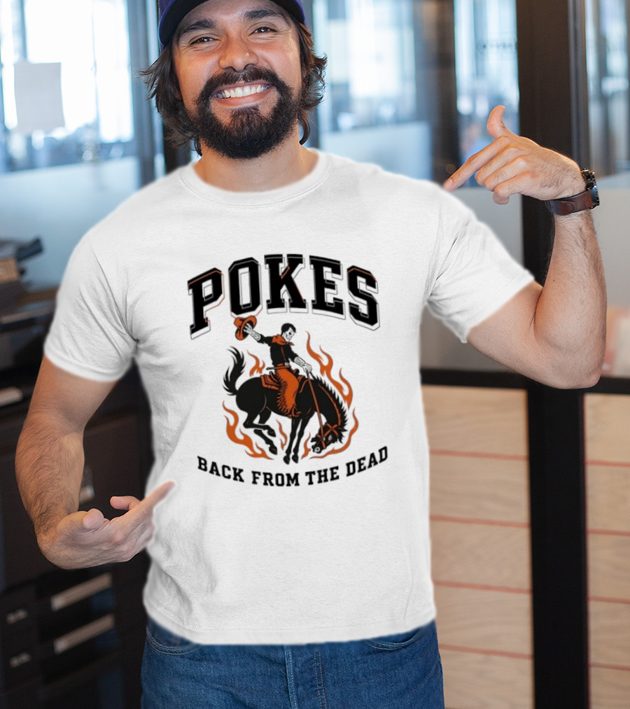 Pokes Back From The Dead Cowboy Riding Flaming Horse T-Shirt