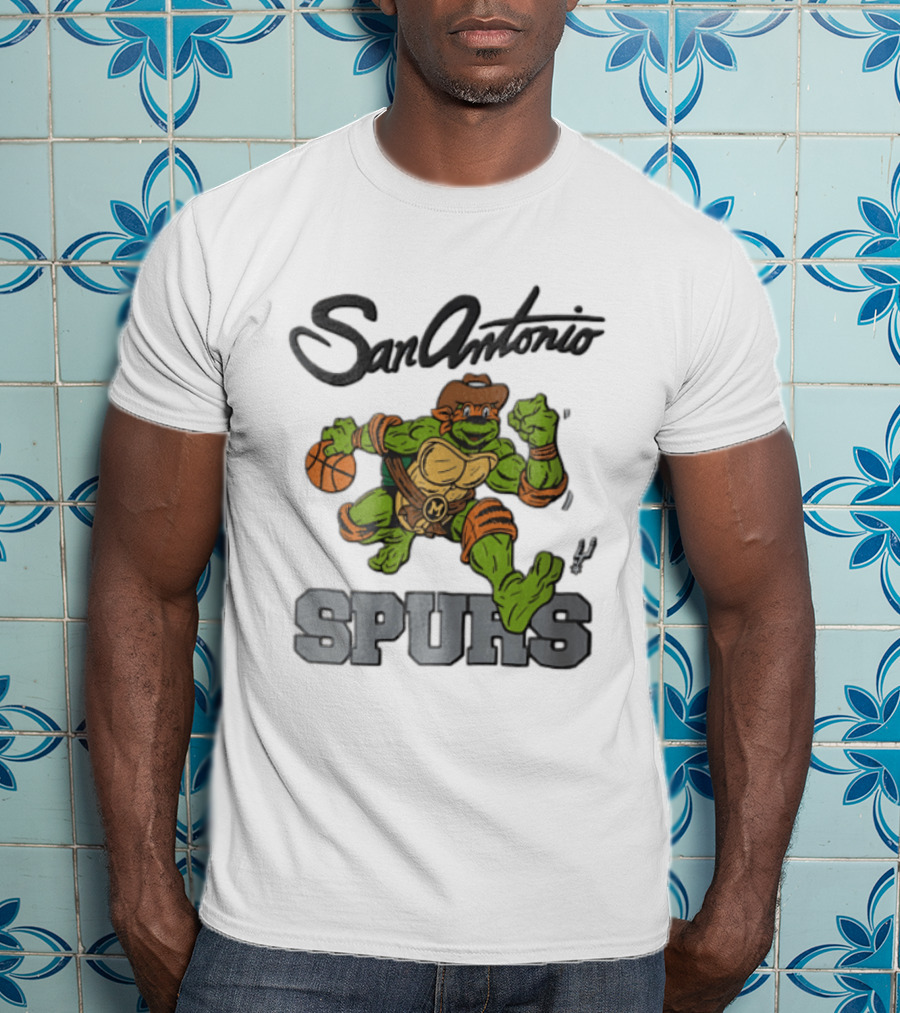 San Antonio Spurs Cartoon Turtle Cowboy Basketball T-Shirt