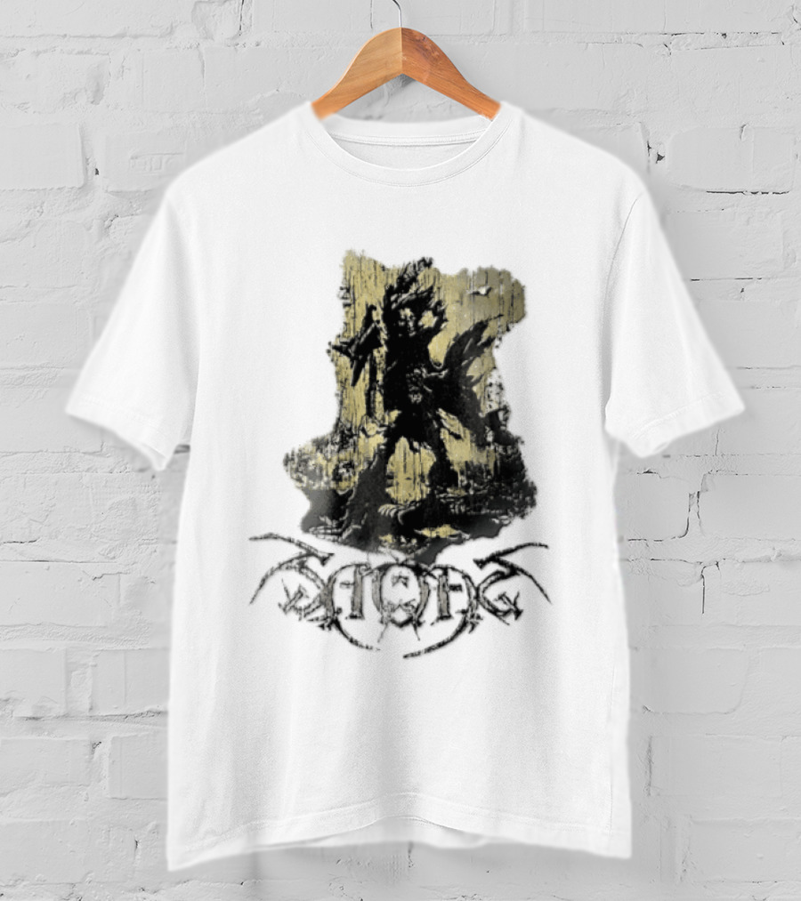 Savatage Skeleton Reaper Flying V Guitar Gold Distressed T-Shirt