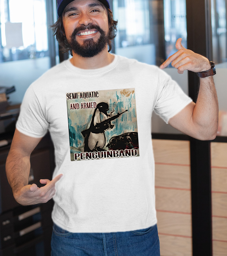 Semi Aquatic And Armed Penguin Band With Rifle T-Shirt