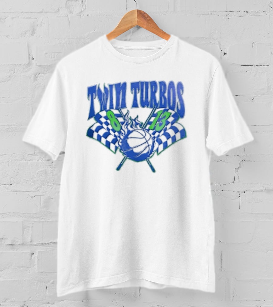 Twin Turbos 8 13 Basketball Checkered Flag Racing T-Shirt