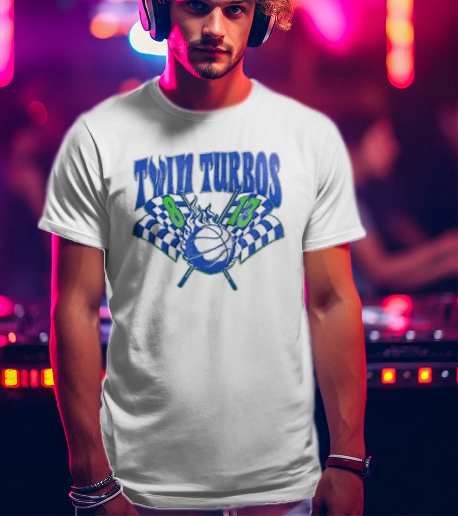 Twin Turbos 8 13 Basketball Checkered Flag Racing T-Shirt