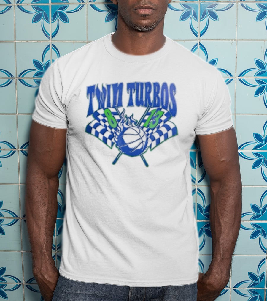 Twin Turbos 8 13 Basketball Checkered Flag Racing T-Shirt