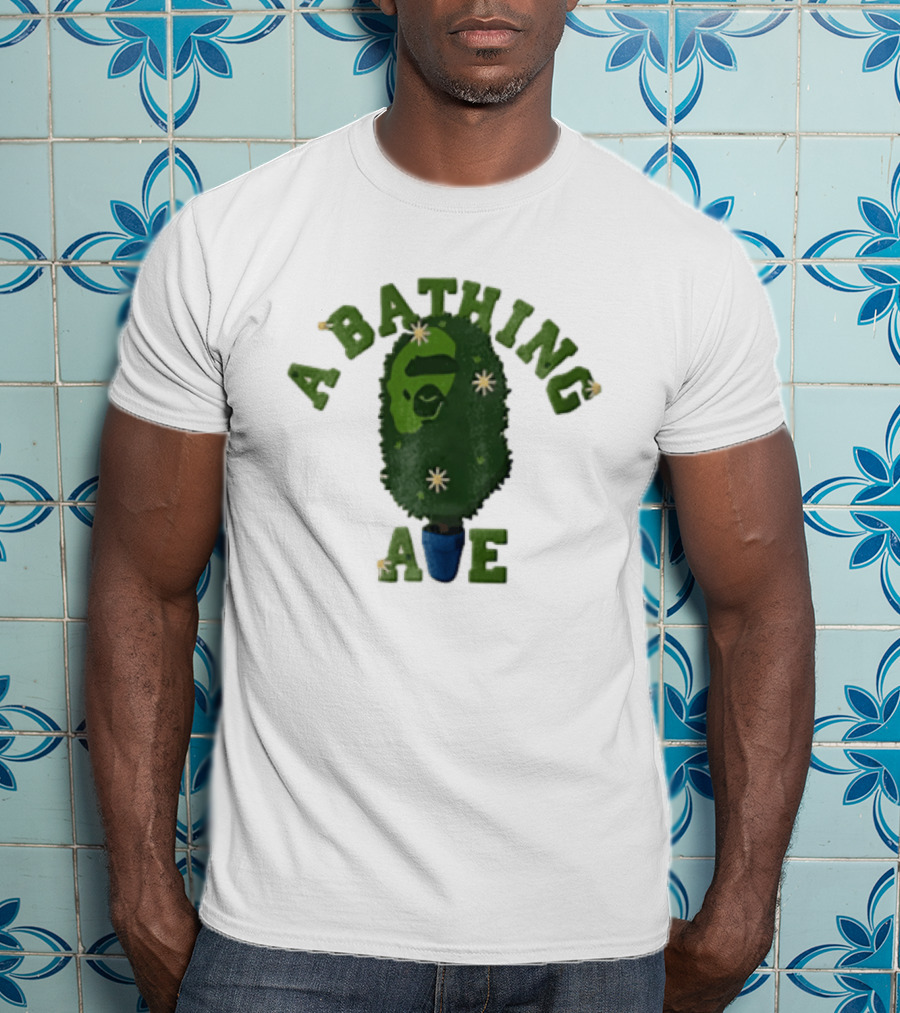 A Bathing Ape Topiary Bush Potted Blue Planter Yellow Flowers T-Shirt