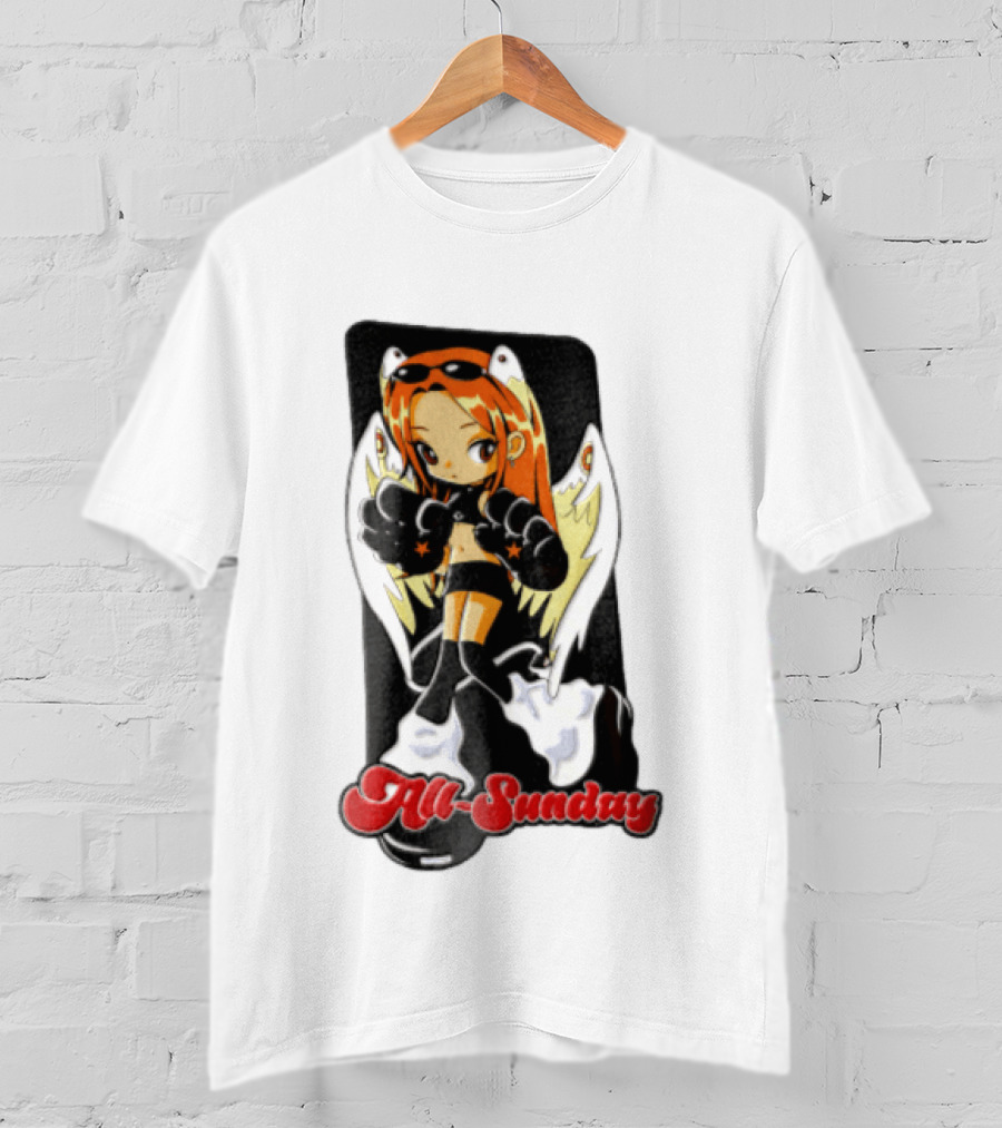 All Sunday Anime Girl With Angel Wings Paw Gloves And Platform Boots T-Shirt