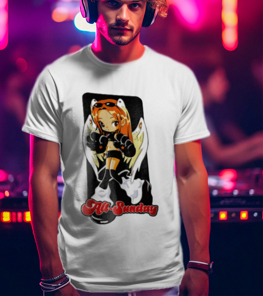 All Sunday Anime Girl With Angel Wings Paw Gloves And Platform Boots T-Shirt