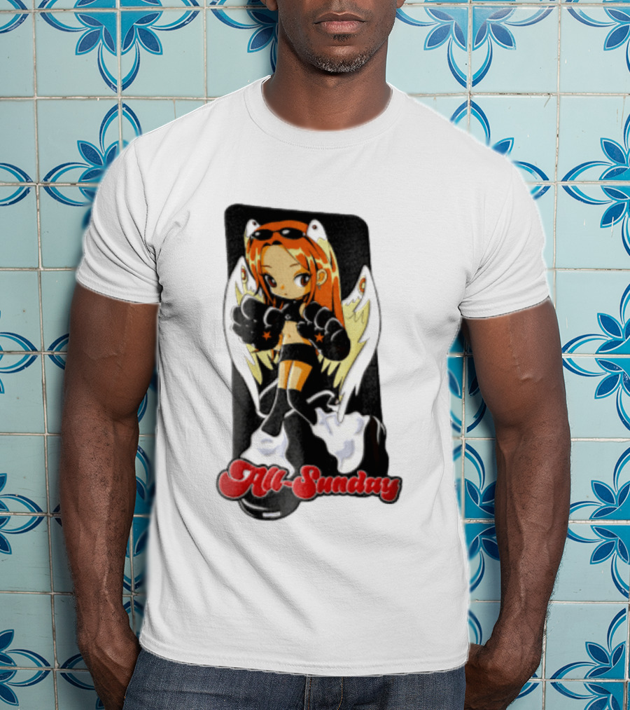 All Sunday Anime Girl With Angel Wings Paw Gloves And Platform Boots T-Shirt