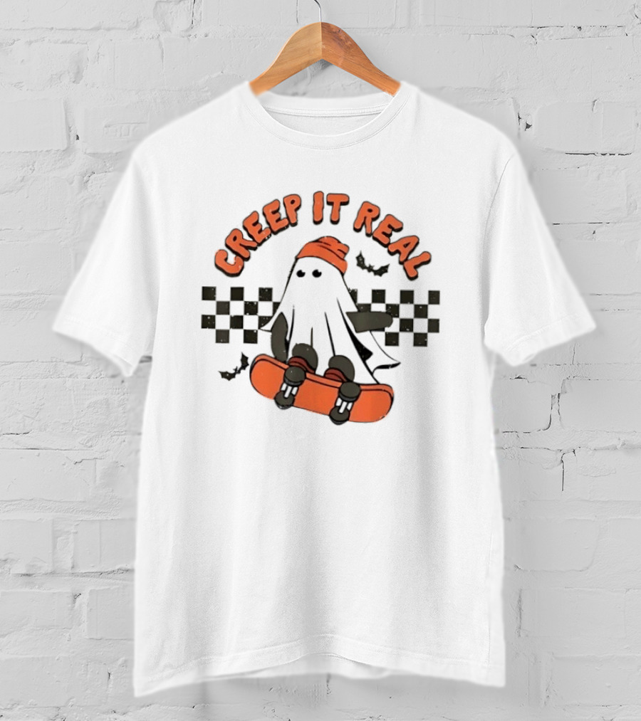 Creep It Real Ghost Skateboard Halloween T-Shirt