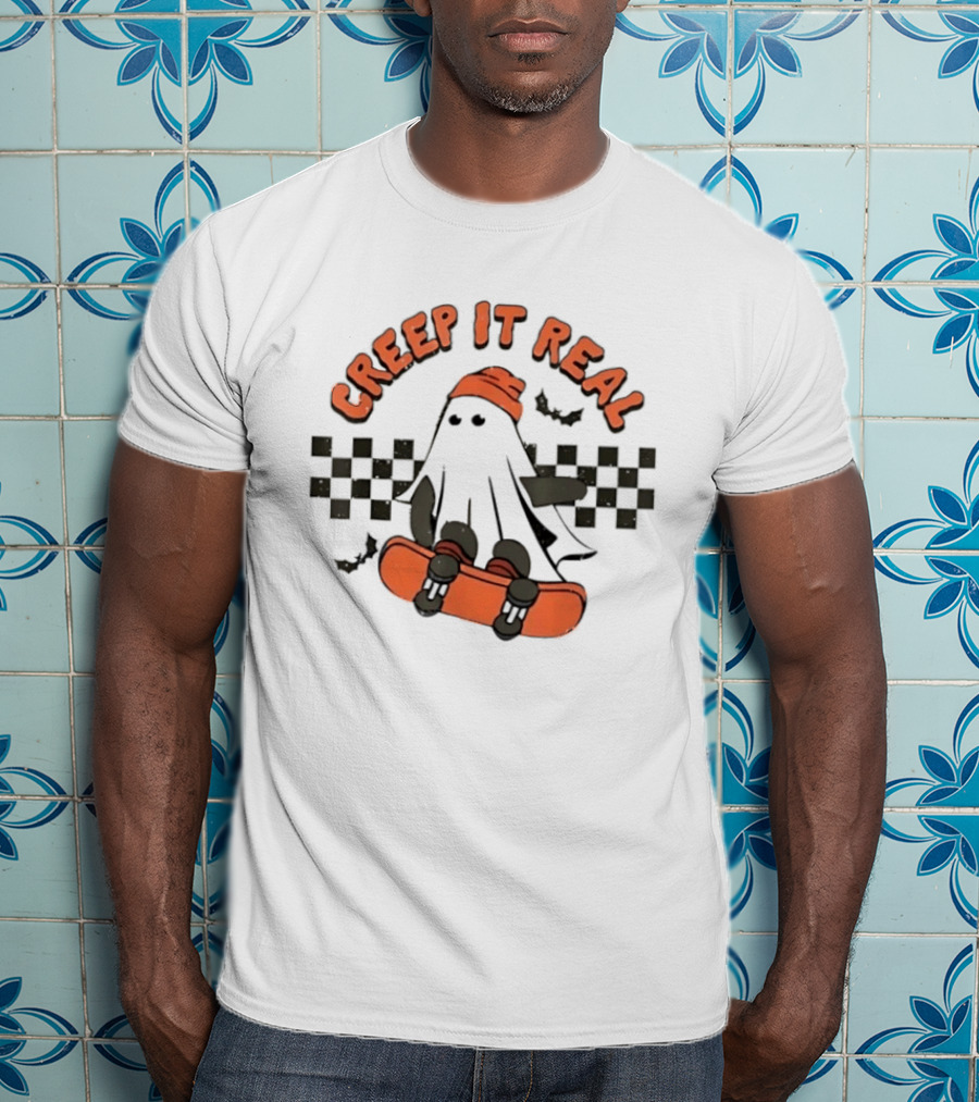 Creep It Real Ghost Skateboard Halloween T-Shirt