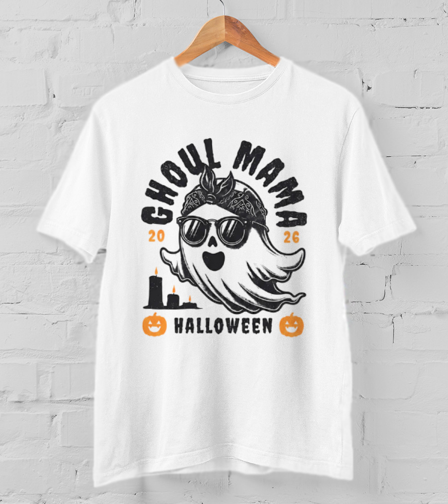 Ghoul Mama Halloween 2026 With Pumpkins And Candles T-Shirt