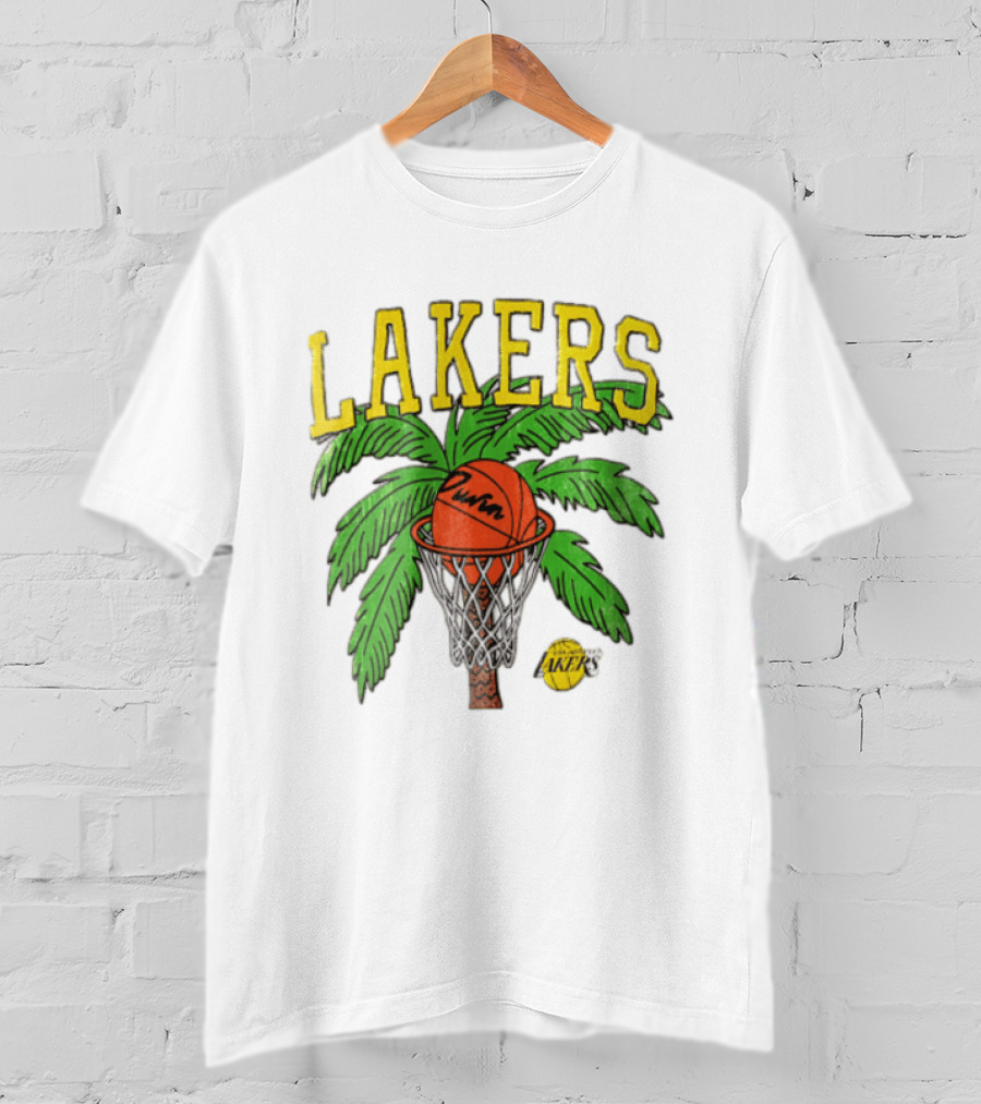 Lakers Palm Tree Basketball Hoop Distressed NBA T-Shirt