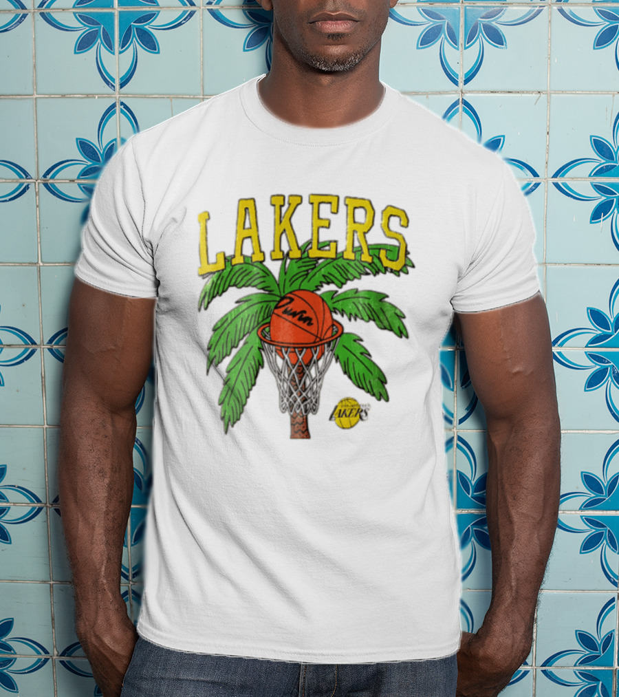 Lakers Palm Tree Basketball Hoop Distressed NBA T-Shirt