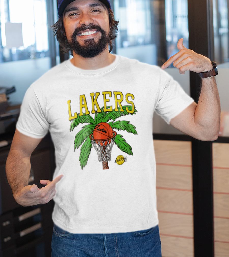 Lakers Palm Tree Basketball Hoop Distressed NBA T-Shirt