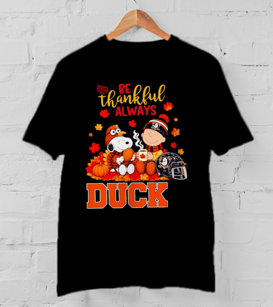 Be Thankful Always Snoopy Charlie Brown Ducks Fans Autumn Leaves T-Shirt