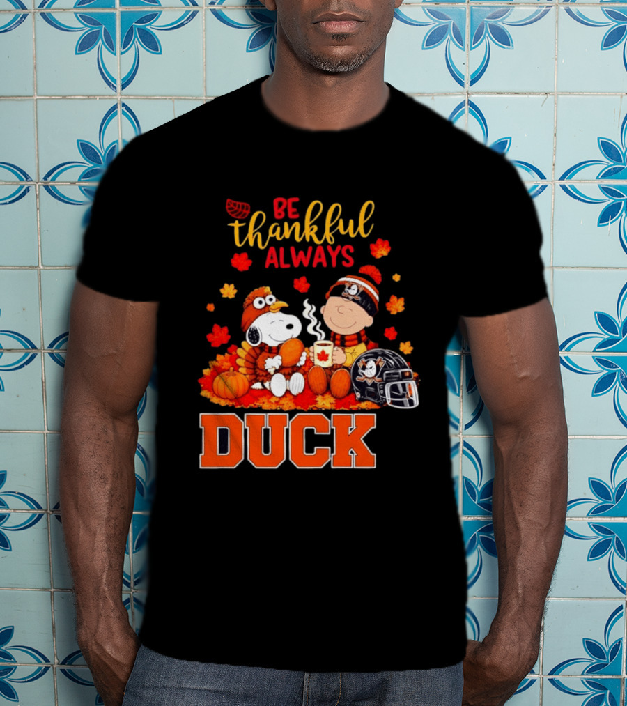 Be Thankful Always Snoopy Charlie Brown Ducks Fans Autumn Leaves T-Shirt