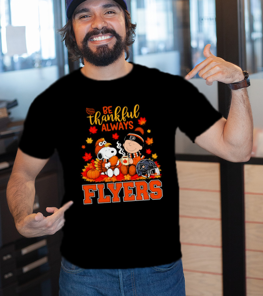 Be Thankful Always Snoopy Charlie Brown Philadelphia Flyers Autumn Leafs T-Shirt