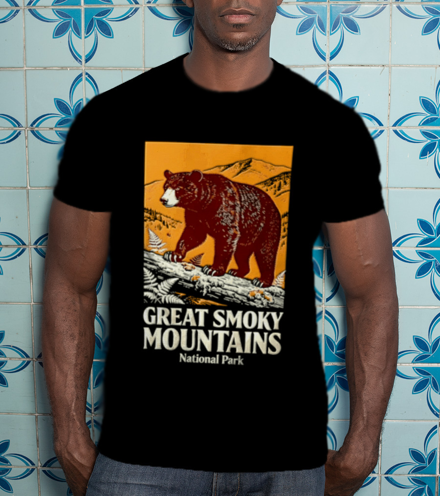 Great Smoky Mountains National Park Black Bear Walking On Log T-Shirt