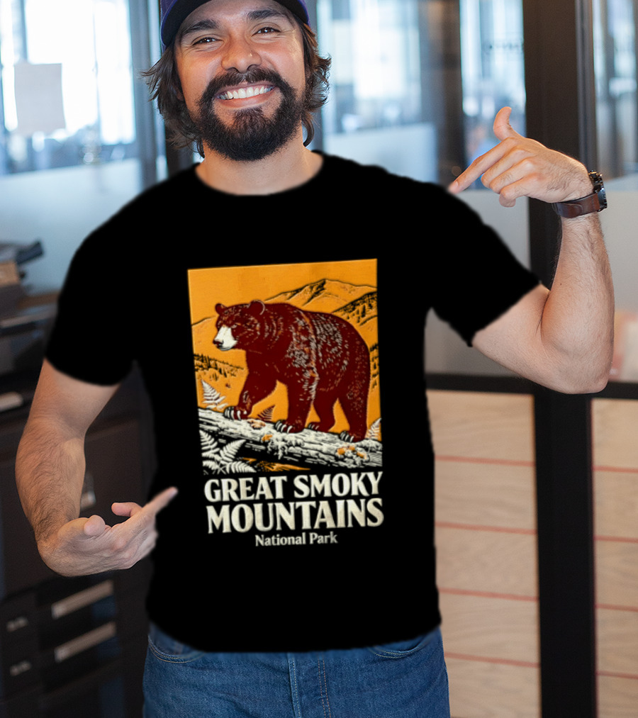 Great Smoky Mountains National Park Black Bear Walking On Log T-Shirt