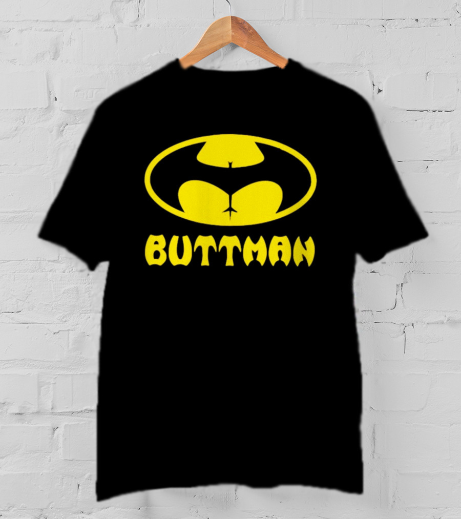 Buttman Batman Superhero Parody Yellow T-Shirt