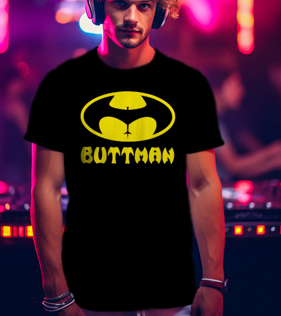 Buttman Batman Superhero Parody Yellow T-Shirt
