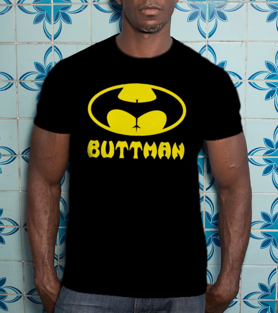 Buttman Batman Superhero Parody Yellow T-Shirt