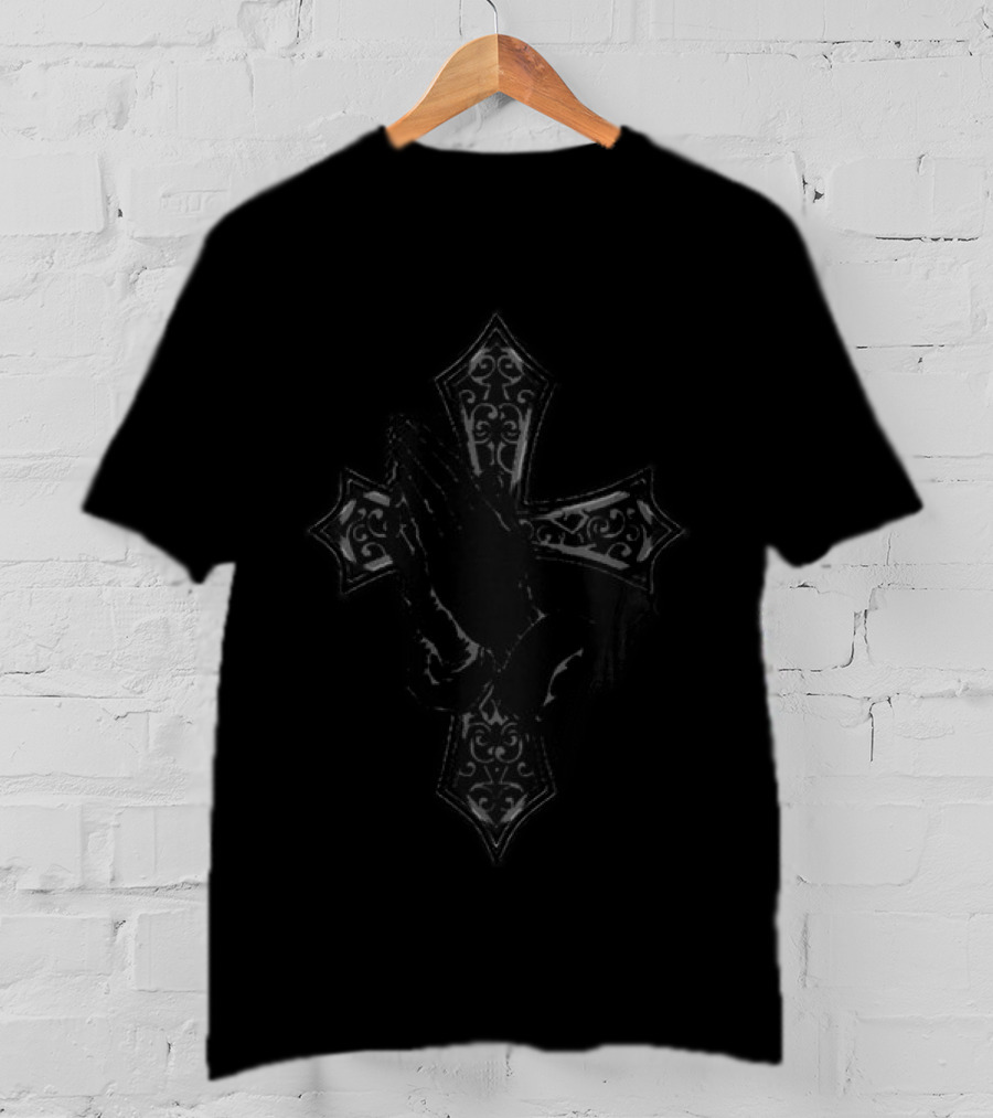 Chrome Hearts Black Praying Hands Cross T-Shirt