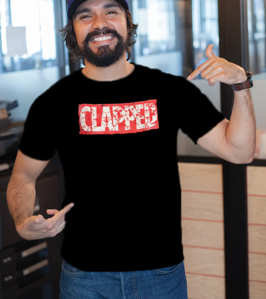 Clapped Red Box Bold Typographic T-Shirt