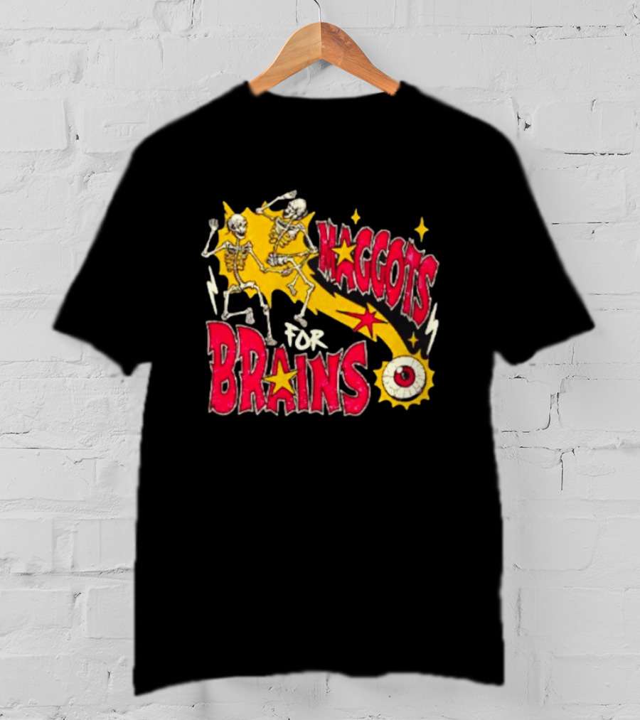 Skeleton Dance Maggots For Brains Halloween Eyeball Stars T-Shirt