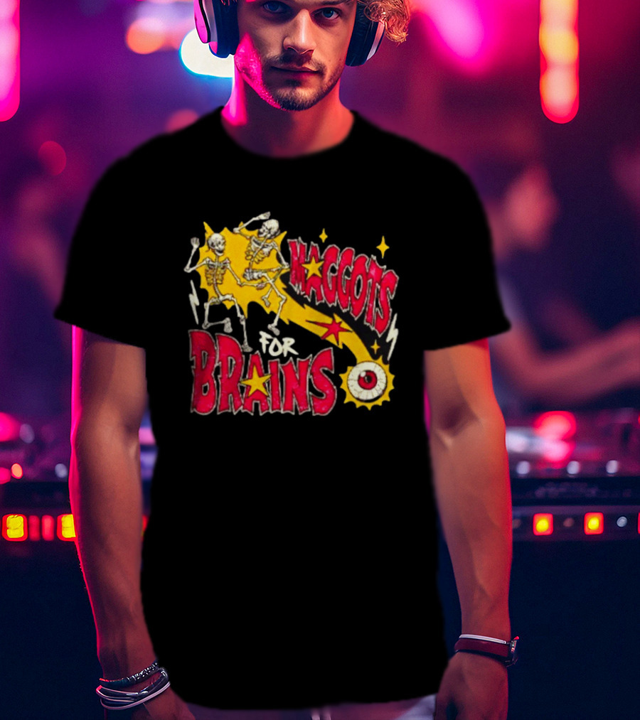 Skeleton Dance Maggots For Brains Halloween Eyeball Stars T-Shirt