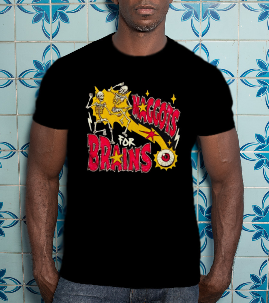 Skeleton Dance Maggots For Brains Halloween Eyeball Stars T-Shirt