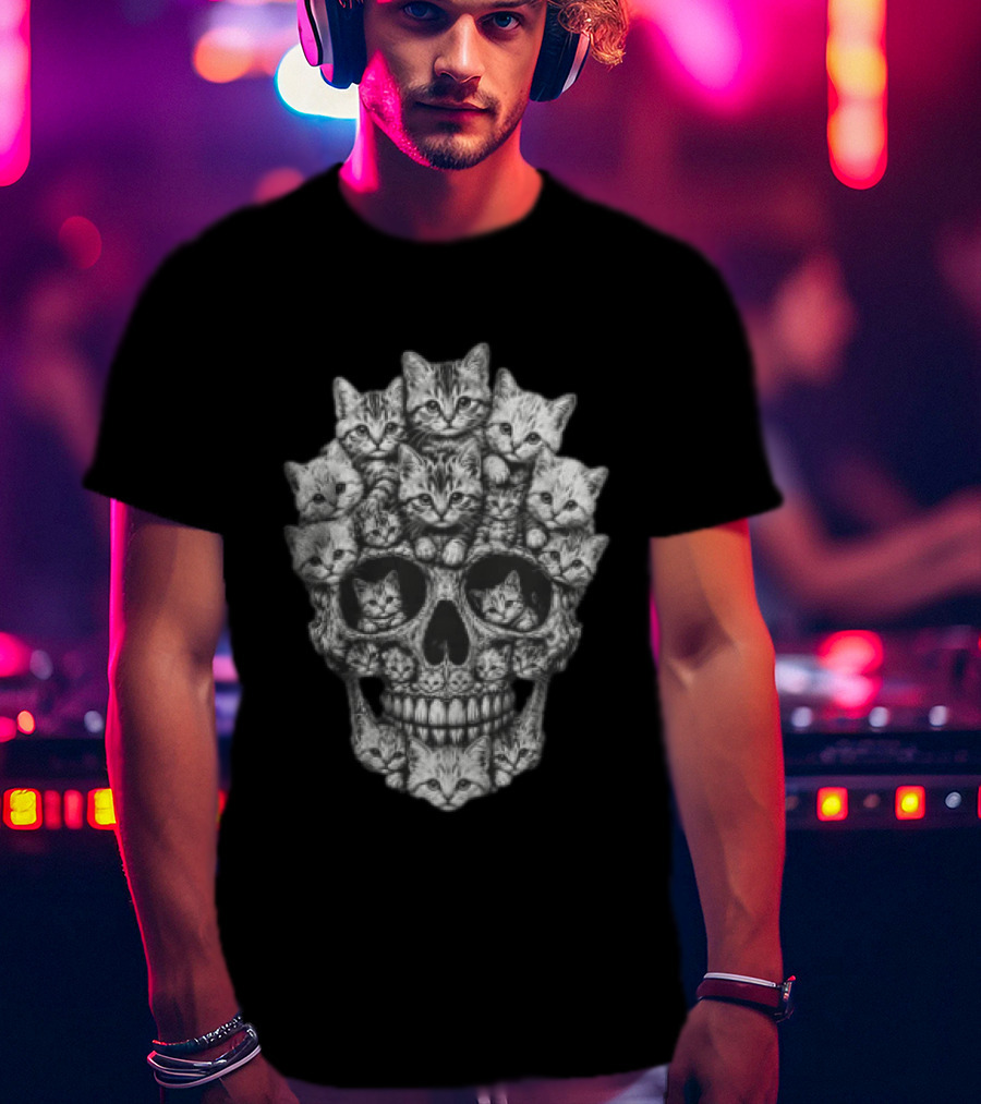 Tabby Kittens Forming Skull Image T-Shirt