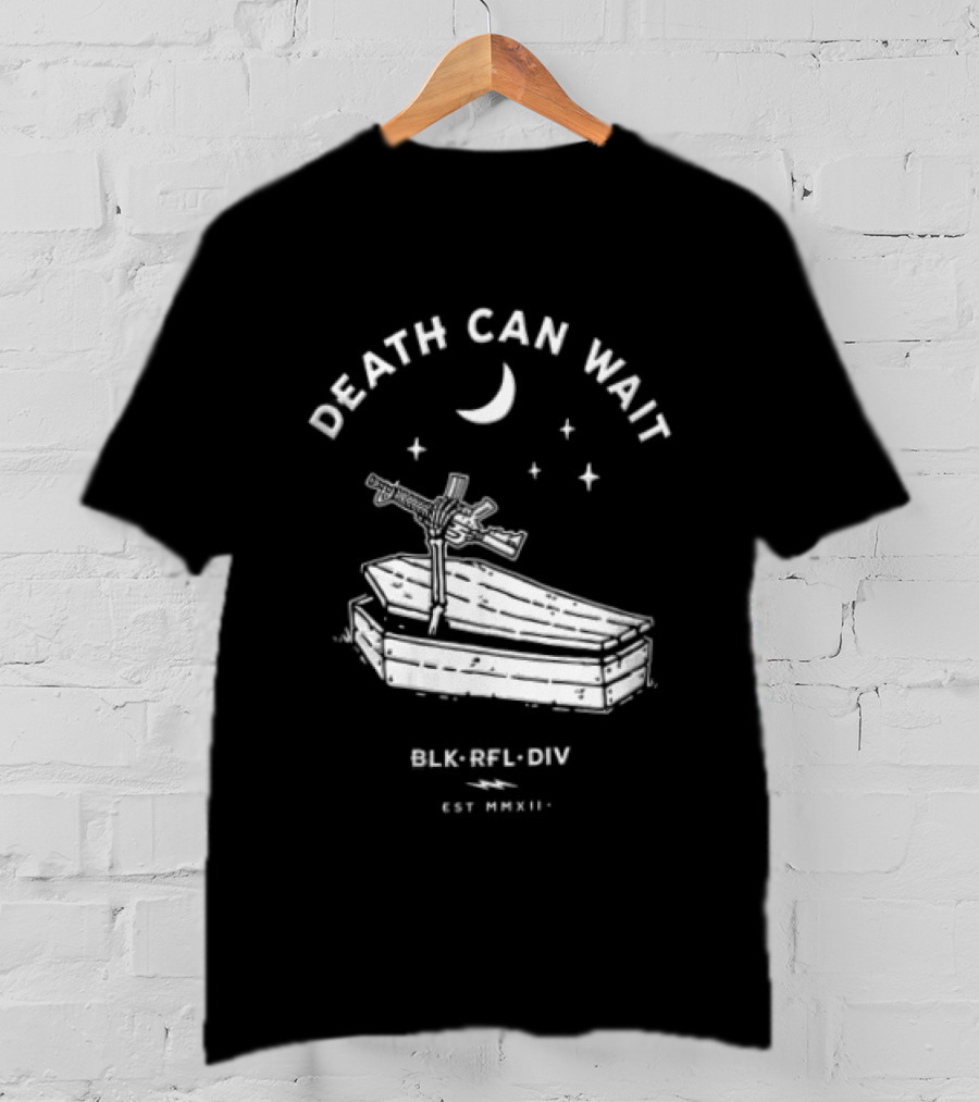 Death Can Wait Coffin Skeleton Hand BLK RFL DIV 2012 Moon Stars T-Shirt