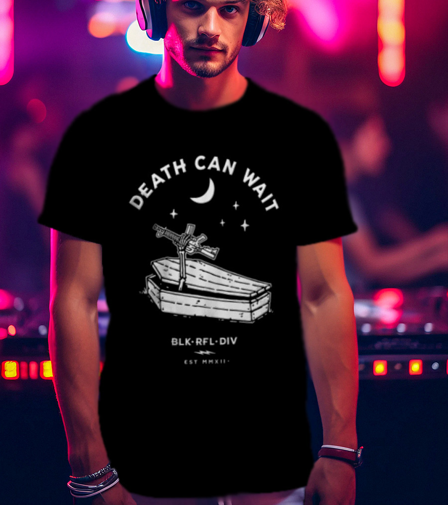 Death Can Wait Coffin Skeleton Hand BLK RFL DIV 2012 Moon Stars T-Shirt