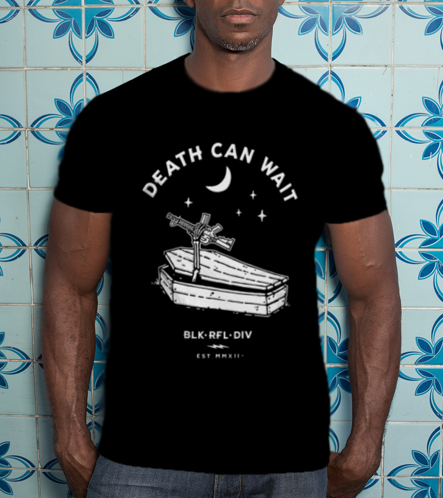 Death Can Wait Coffin Skeleton Hand BLK RFL DIV 2012 Moon Stars T-Shirt