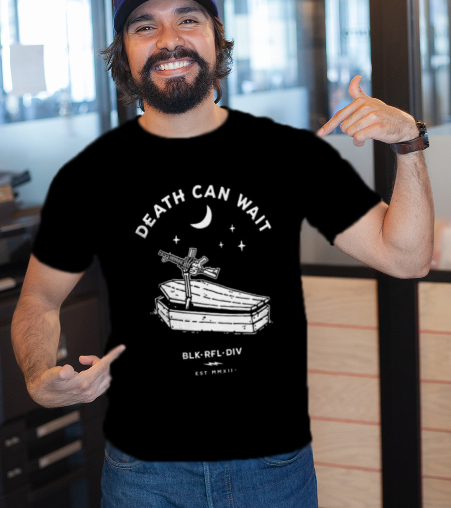 Death Can Wait Coffin Skeleton Hand BLK RFL DIV 2012 Moon Stars T-Shirt