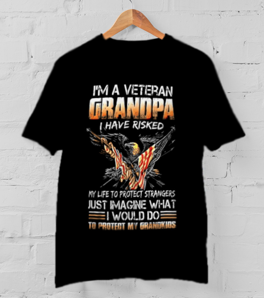 I'm A Veteran Grandpa I Have Risked My Life To Protect Strangers Just Imagine What I Would Do To Protect My Grandkids T-Shirt