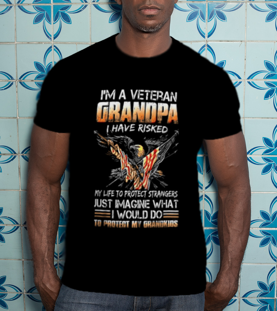 I'm A Veteran Grandpa I Have Risked My Life To Protect Strangers Just Imagine What I Would Do To Protect My Grandkids T-Shirt