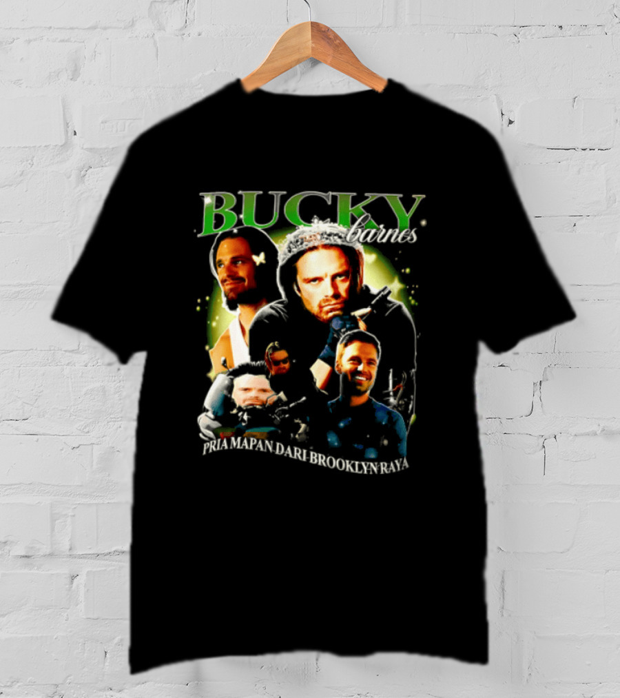 Bucky Barnes Sebastian Stan Pria Mapan Dari Brooklyn Raya Multiple Photos Crown Marvel T-Shirt