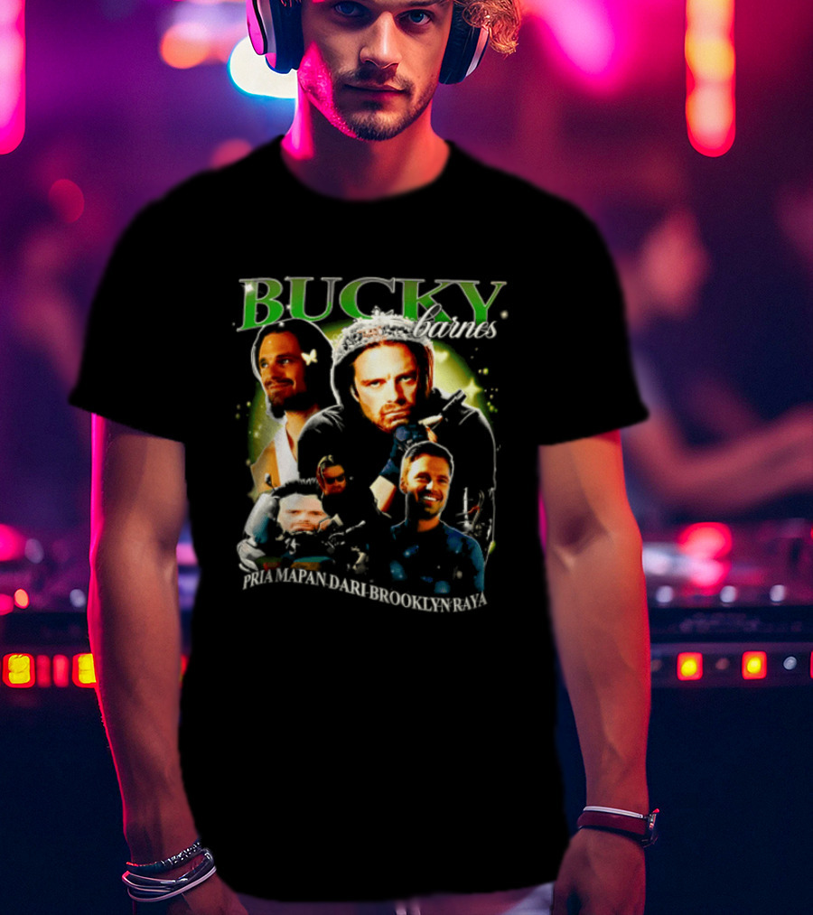 Bucky Barnes Sebastian Stan Pria Mapan Dari Brooklyn Raya Multiple Photos Crown Marvel T-Shirt