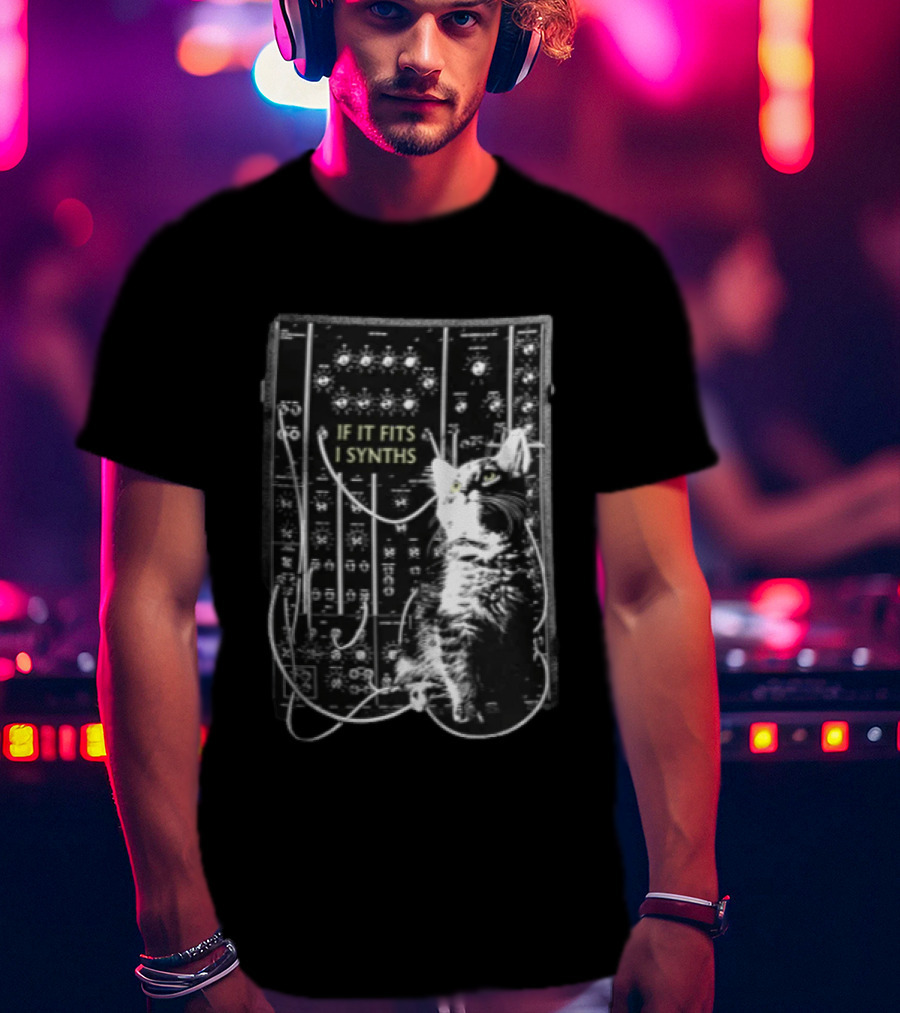 If It Fits I Synths Cat With Modular Synthesizer T-Shirt