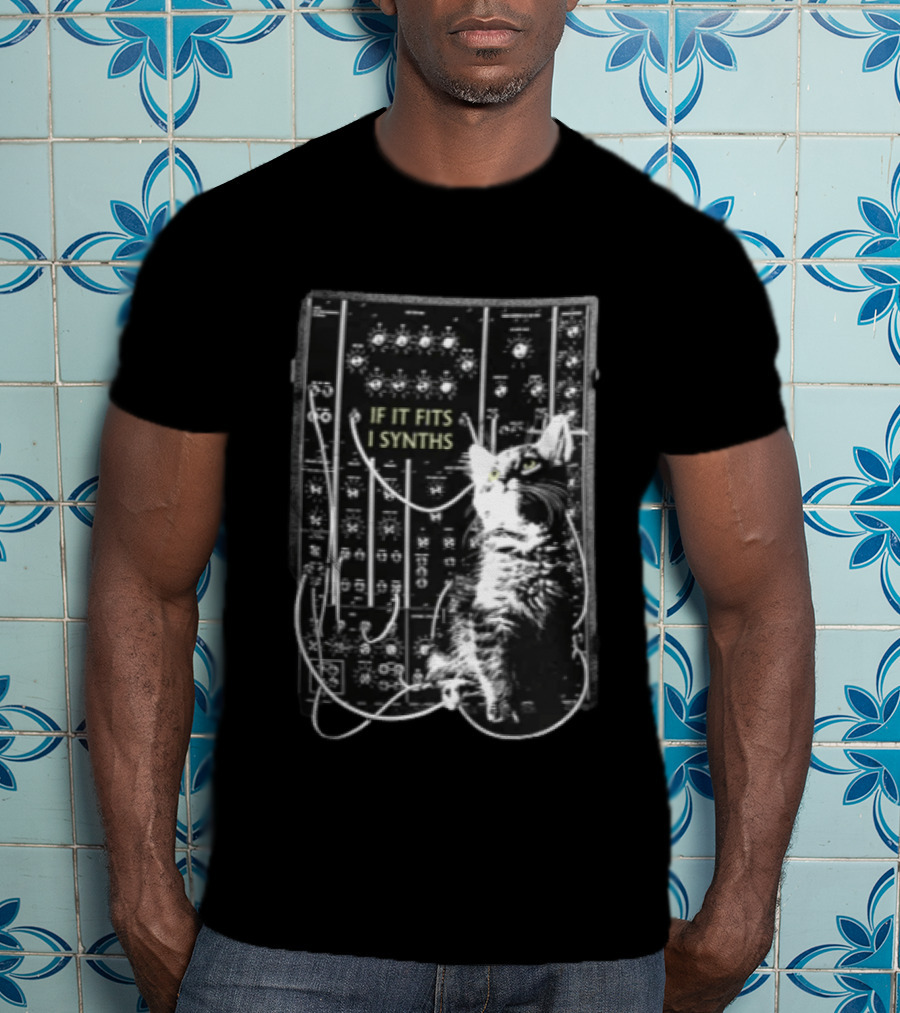 If It Fits I Synths Cat With Modular Synthesizer T-Shirt