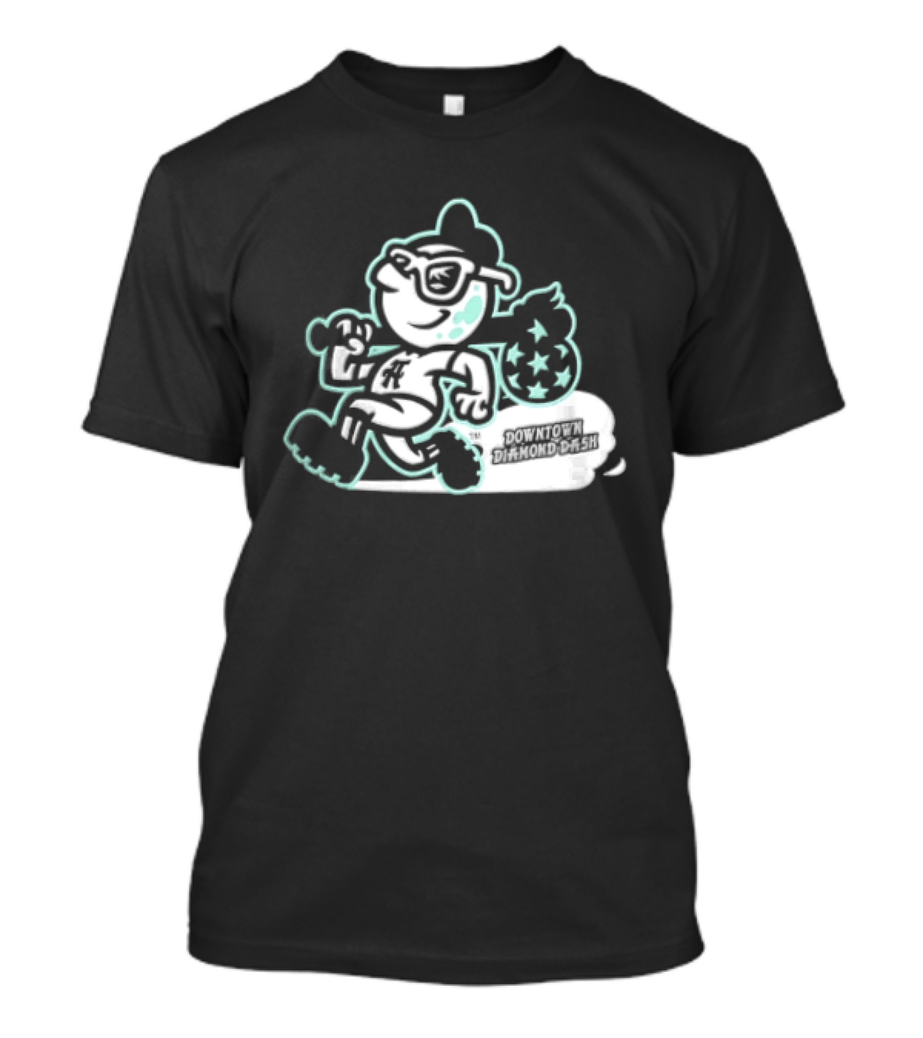 Downtown Diamond Dash Baseball Cartoon Character Running Carrying Star Bag T-Shirt