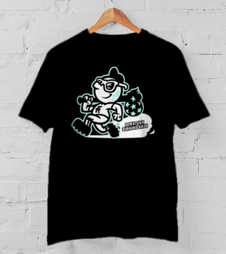 Downtown Diamond Dash Baseball Cartoon Character Running Carrying Star Bag T-Shirt
