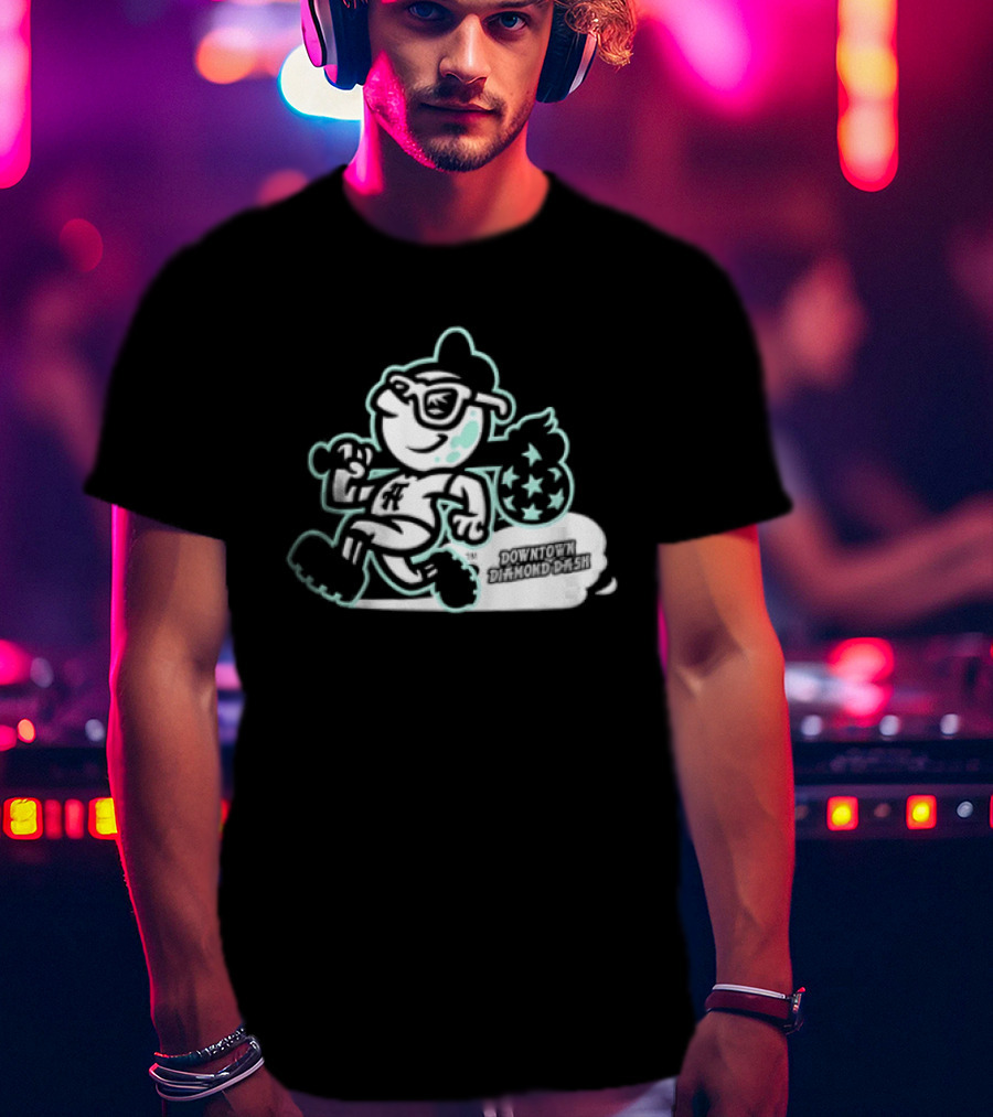 Downtown Diamond Dash Baseball Cartoon Character Running Carrying Star Bag T-Shirt